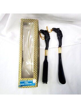 VTG Action Industries Clothes Brush & Shoe Horn Set Horse Head Handle Design